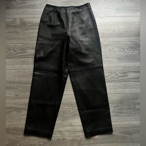 Talbots Black 100% Leather Side Zip Pants Size 4 Petite Party Holiday Winter